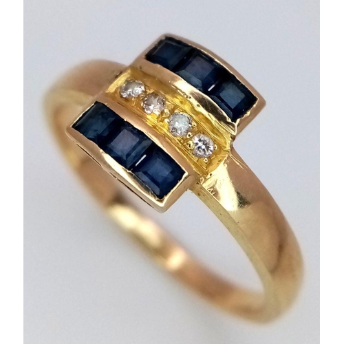 327 - A 14K YELLOW GOLD DIAMOND & SAPPHIRE RING 2.8G SIZE N. Ref: SC 6065