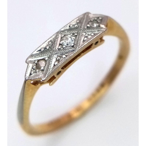 376 - A 18K YELLOW GOLD & PLATINUM VINTAGE DIAMOND RING 2.5G SIZE Q. Ref: SC 6077