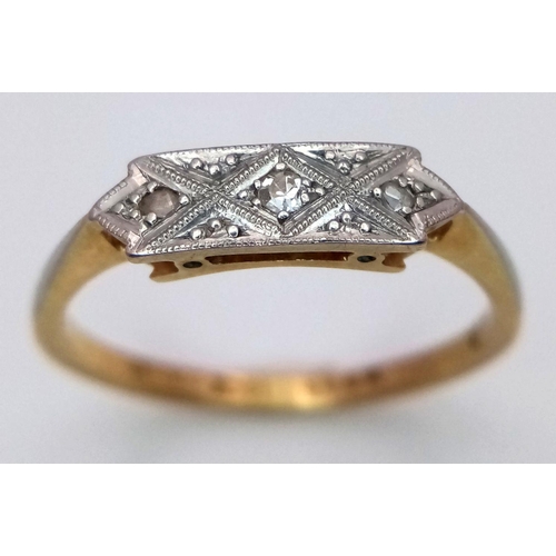 376 - A 18K YELLOW GOLD & PLATINUM VINTAGE DIAMOND RING 2.5G SIZE Q. Ref: SC 6077