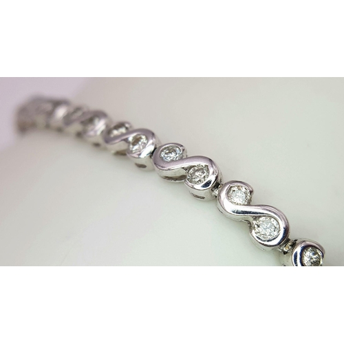 40 - A 14K WHITE GOLD DIAMOND SET IN THE INTERLOCKING DESIGN BRACELET 9.8G , APPROX 19CM , 0.75CT. Ref: S... 