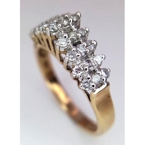 439 - A 9K YELLOW GOLD DIAMOND 2 ROW RING. 0.50CT .3.2G IN WEIGHT. SIZE O. Ref: SC 6052