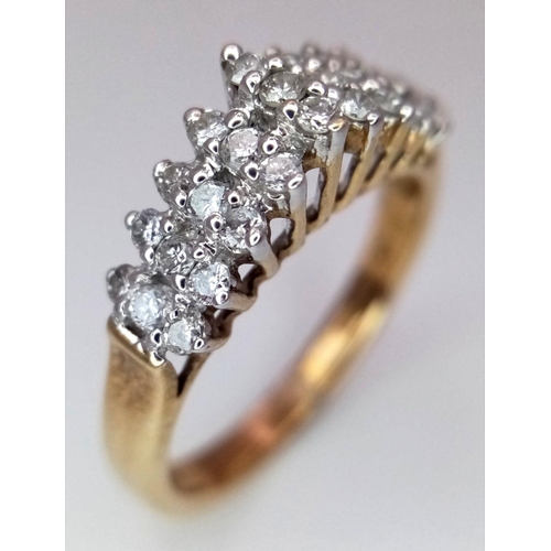 439 - A 9K YELLOW GOLD DIAMOND 2 ROW RING. 0.50CT .3.2G IN WEIGHT. SIZE O. Ref: SC 6052