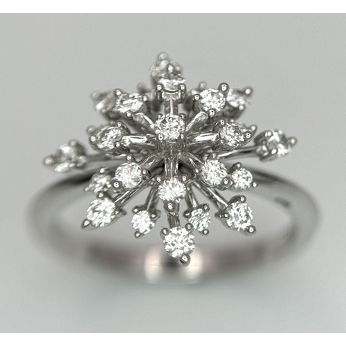 452 - A 10K WHITE GOLD REPLICA MARILYN MONROE DIAMOND STARBURST RING 0.50CT 3.3G SIZE N 1/2, SIGNED INSIDE... 