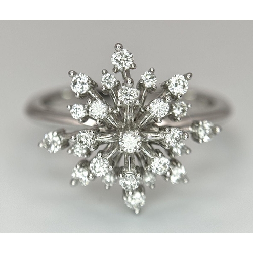 452 - A 10K WHITE GOLD REPLICA MARILYN MONROE DIAMOND STARBURST RING 0.50CT 3.3G SIZE N 1/2, SIGNED INSIDE... 