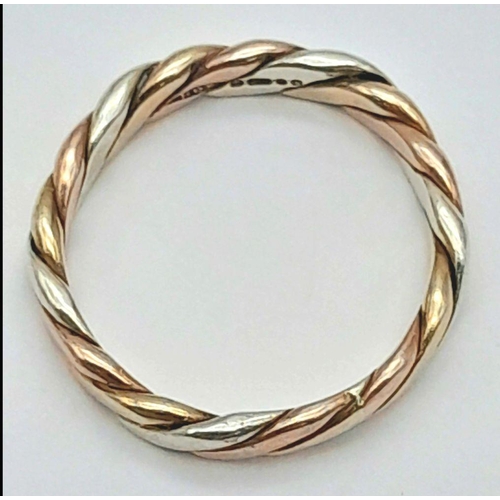 487 - A 9K THREE COLOUR PLAITED BAND RING 3.2G SIZE M. Ref: SC 6010