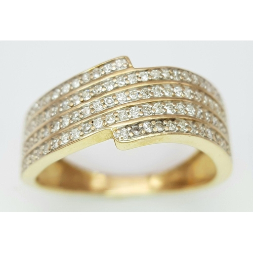 523 - A 9K YELLOW GOLD DIAMOND 4 ROW RING 0.30CT. 2.4G IN WEIGHT. SIZE K. Ref: 6117