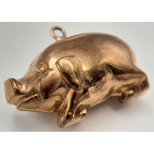 527 - This Vintage 9K Gold Pig was Caught Floating Around Battersea Power Station! Pendant or charm. 22mm.... 