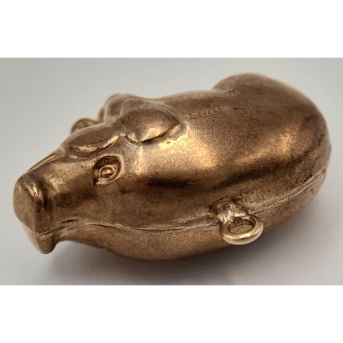 527 - This Vintage 9K Gold Pig was Caught Floating Around Battersea Power Station! Pendant or charm. 22mm.... 