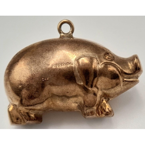 527 - This Vintage 9K Gold Pig was Caught Floating Around Battersea Power Station! Pendant or charm. 22mm.... 