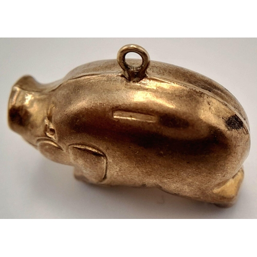 527 - This Vintage 9K Gold Pig was Caught Floating Around Battersea Power Station! Pendant or charm. 22mm.... 