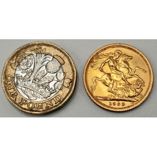 555 - A 1968 Queen Elizabeth II Full 22K Gold Sovereign.