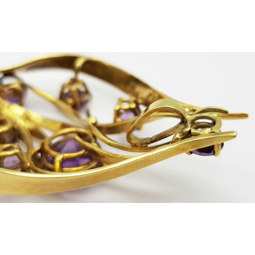 626 - A Breathtaking Vintage 18K Yellow Gold and Amethyst Pendant. Abstract form with seven clean, faceted... 