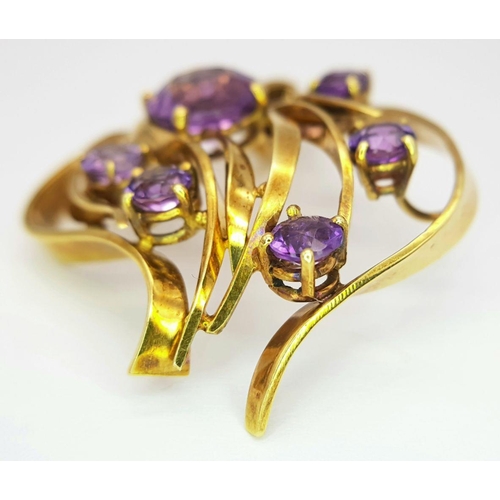 626 - A Breathtaking Vintage 18K Yellow Gold and Amethyst Pendant. Abstract form with seven clean, faceted... 