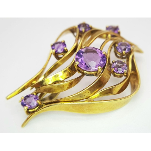 626 - A Breathtaking Vintage 18K Yellow Gold and Amethyst Pendant. Abstract form with seven clean, faceted... 