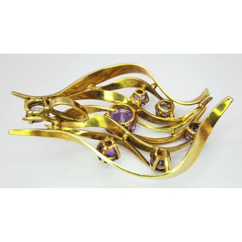 626 - A Breathtaking Vintage 18K Yellow Gold and Amethyst Pendant. Abstract form with seven clean, faceted... 