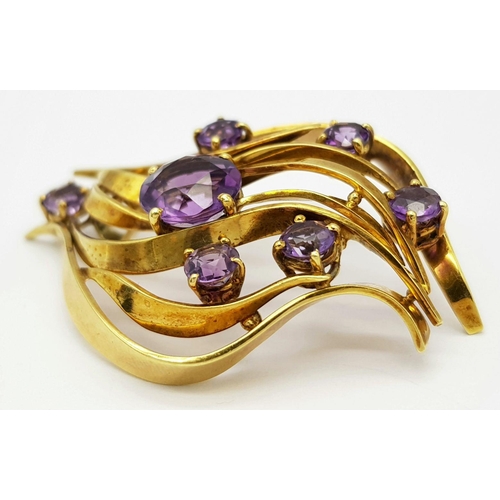 626 - A Breathtaking Vintage 18K Yellow Gold and Amethyst Pendant. Abstract form with seven clean, faceted... 