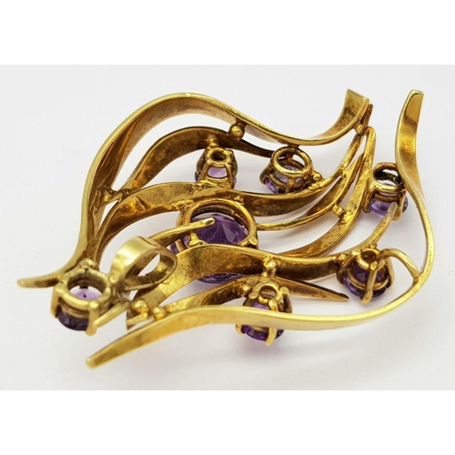 626 - A Breathtaking Vintage 18K Yellow Gold and Amethyst Pendant. Abstract form with seven clean, faceted... 