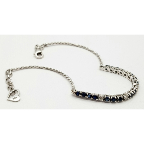 88 - AN 18K WHITE GOLD DIAMOND & SAPPHIRE BRACELET. 5.1G IN WEIGHT. APPROX. 17.5CM IN LENGTH. Ref: SC 610... 