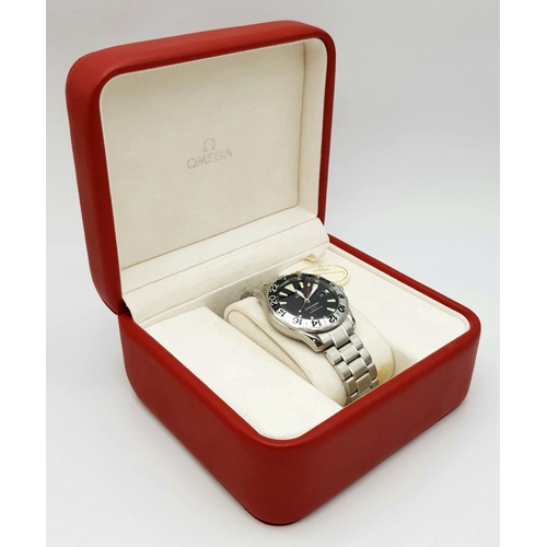 547 - An Omega Seamaster GMT Automatic Gents Watch. Stainless steel bracelet and case - 41mm. Black dial w... 