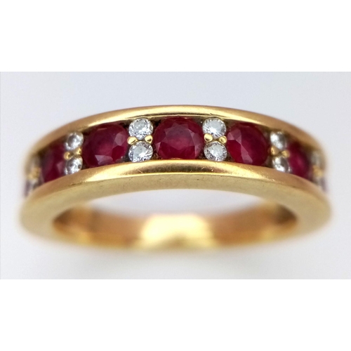 103 - A 18K YELLOW GOLD DIAMOND & RUBY BAND RING 4.3G SIZE J. Ref: SC 6085