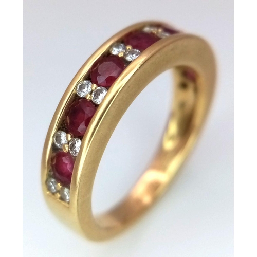 103 - A 18K YELLOW GOLD DIAMOND & RUBY BAND RING 4.3G SIZE J. Ref: SC 6085