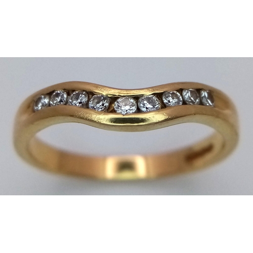 138 - A 18K YELLOW GOLD DIAMOND SET CURVED BAND RING 3.5G SIZE Q. Ref: SC 6079