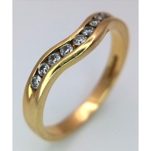 138 - A 18K YELLOW GOLD DIAMOND SET CURVED BAND RING 3.5G SIZE Q. Ref: SC 6079