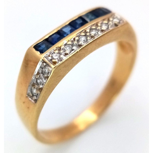 152 - AN 18K YELLOW GOLD 2 ROW DIAMOND & SAPPHIRE RING. 3.3G IN WEIGHT. SIZE P. Ref: SC 6090