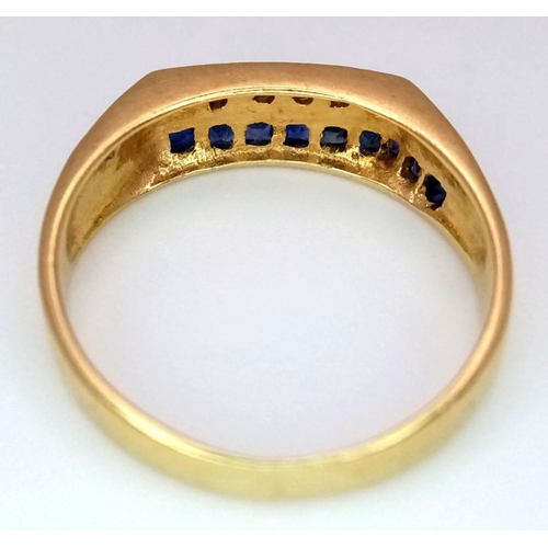 152 - AN 18K YELLOW GOLD 2 ROW DIAMOND & SAPPHIRE RING. 3.3G IN WEIGHT. SIZE P. Ref: SC 6090