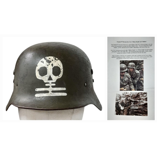 188 - A WW2 Finnish 4th Division Kev Os.4 “White Death Unit Helmet. With full explanation.