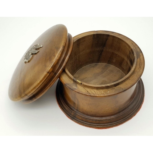 272 - A WW1 Wooden Tobacco Box with silver Indian Head badge from the 93rd US Aero Sqn.