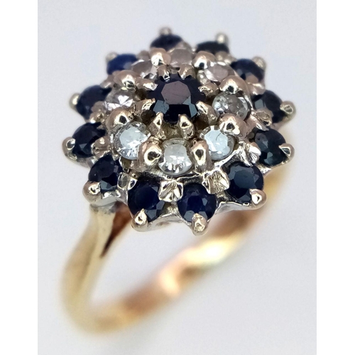 285 - A 18K YELLOW GOLD DIAMOND & SAPPHIRE CLUSTER RING 4.1G SIZE J 1/2. Ref: SC 6084