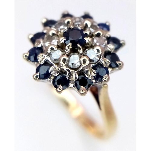 285 - A 18K YELLOW GOLD DIAMOND & SAPPHIRE CLUSTER RING 4.1G SIZE J 1/2. Ref: SC 6084