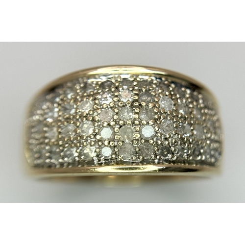 404 - A 9K YELLOW GOLD DIAMOND SET RING 1CT. 4.4G IN WEIGHT. SIZE W. Ref: SC 6038