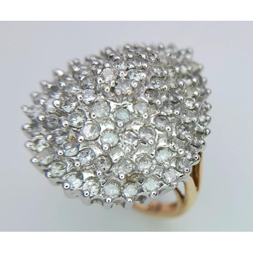 459 - A 9K YELLOW GOLD DIAMOND PEAR SHAPE CLUSTER RING 0.65CT 7.3G SIZE N 1/2. Ref: SC 6007