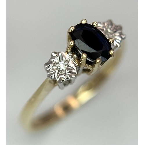 656 - A 9K YELLOW GOLD DIAMOND & SAPPHIRE RING 2.2G SIZE N 1/2. Ref: SC 6003