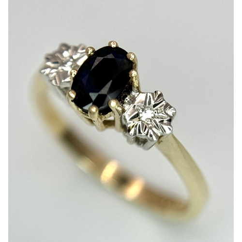 656 - A 9K YELLOW GOLD DIAMOND & SAPPHIRE RING 2.2G SIZE N 1/2. Ref: SC 6003