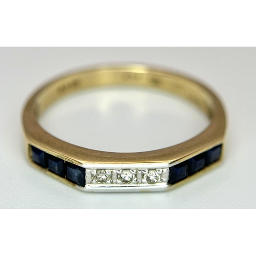 684 - A 9K YELLOW GOLD DIAMOND & SAPPHIRE RING 1.9G SIZE N 1/2. Ref: SC 6016