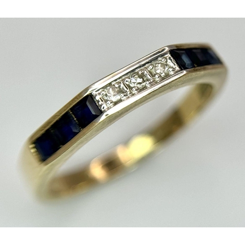 684 - A 9K YELLOW GOLD DIAMOND & SAPPHIRE RING 1.9G SIZE N 1/2. Ref: SC 6016