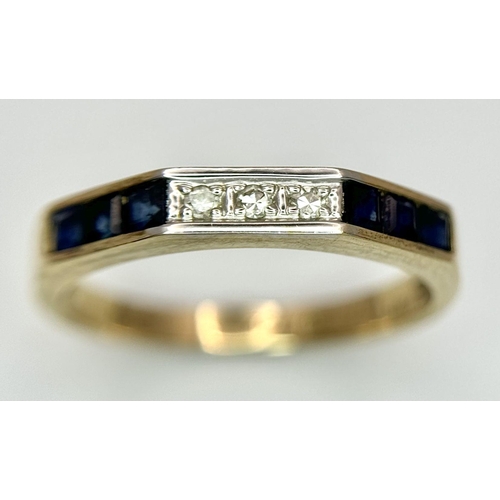 684 - A 9K YELLOW GOLD DIAMOND & SAPPHIRE RING 1.9G SIZE N 1/2. Ref: SC 6016