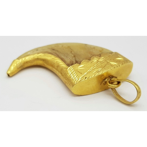 232 - Withdrawn - An Antique 22k Gold (tested) Tigers Claw Pendant. 17g total weight. 6cm x 4cm.