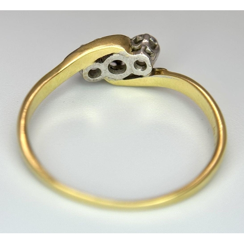 383 - A 18K YELLOW GOLD & PLATINUM VINTAGE DIAMOND 3 STONE RING 2.6G SIZE R. Ref: SC 6078