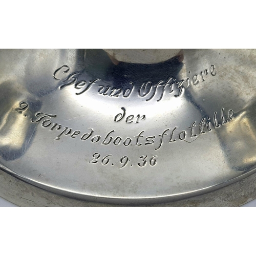 20 - A 1936 Dated .835 Hallmarked German Silver Candle Stick to “ The Chief and Officers of the 2nd Torpe... 