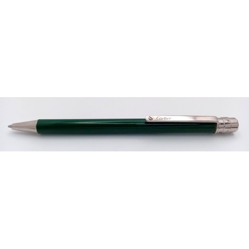 304 - A Green Lacquer Cartier Ballpoint Pen in Very Good Condition, Complete with its original Box and Pap... 