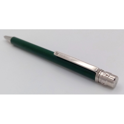 304 - A Green Lacquer Cartier Ballpoint Pen in Very Good Condition, Complete with its original Box and Pap... 