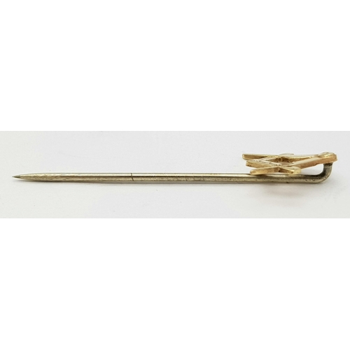 501 - A Vintage 9 Carat Yellow Gold Masonic Stick Pin-4cm Length. Weight 0.57 Grams.