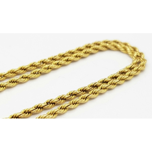 583 - A 15K Yellow Gold Thin Rope Necklace. 44cm. 4.5g weight.