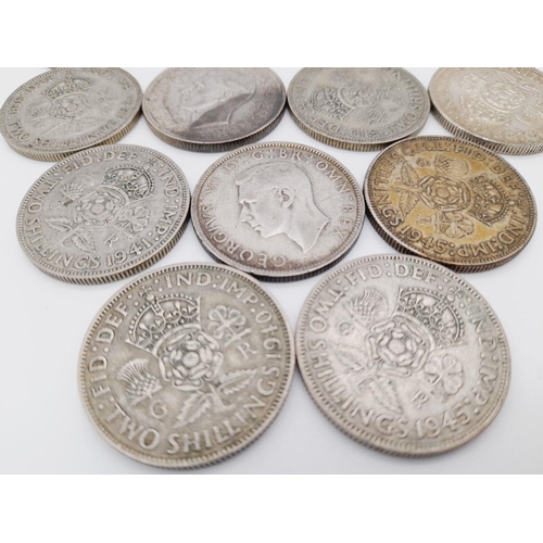 648 - A Parcel of Thirteen Pre-1947 Silver Florins. Comprising 2 x 1940, 3 x1941, 2 x 1943, 4 x 1944 & 2 x... 