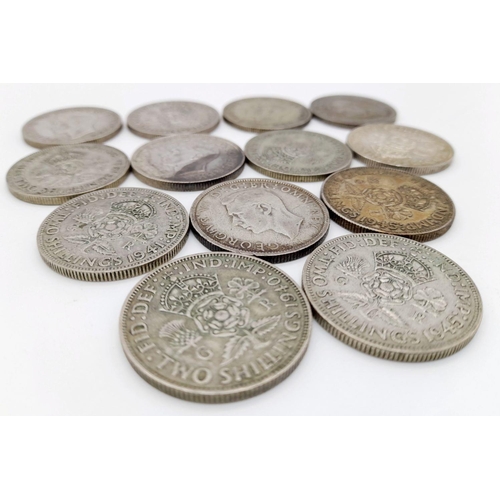 648 - A Parcel of Thirteen Pre-1947 Silver Florins. Comprising 2 x 1940, 3 x1941, 2 x 1943, 4 x 1944 & 2 x... 