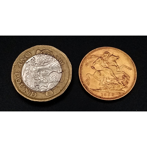 9 - A 22K GOLD SOVEREIGN DATED 1896 AND IN A PROTECTIVE CAPSULE.